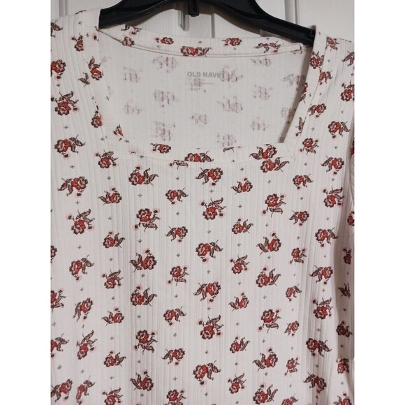 NWT Women's Old Navy Fitted Square Neck Rib Knit Tee Size XL 16-18 Orange Floral - Picture 2 of 4